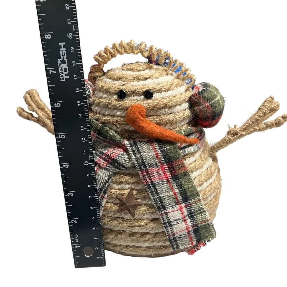 Snowman Twine Rope 7” Tall Stuffed Decorative Winter Christmas Plaid Scarf Snow‎